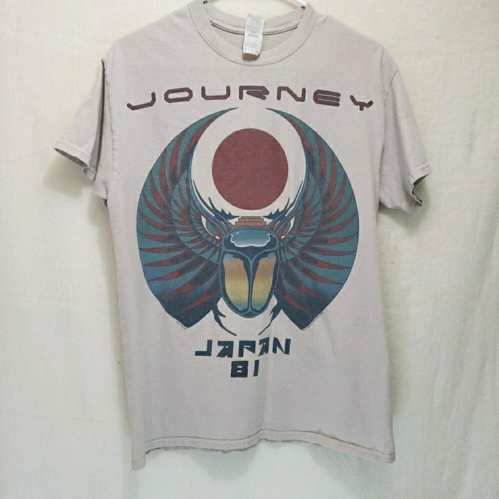 Journey Japan 81 Graphic T Shirt Medium M Gray Gildan Heavy Cotton Band Tee